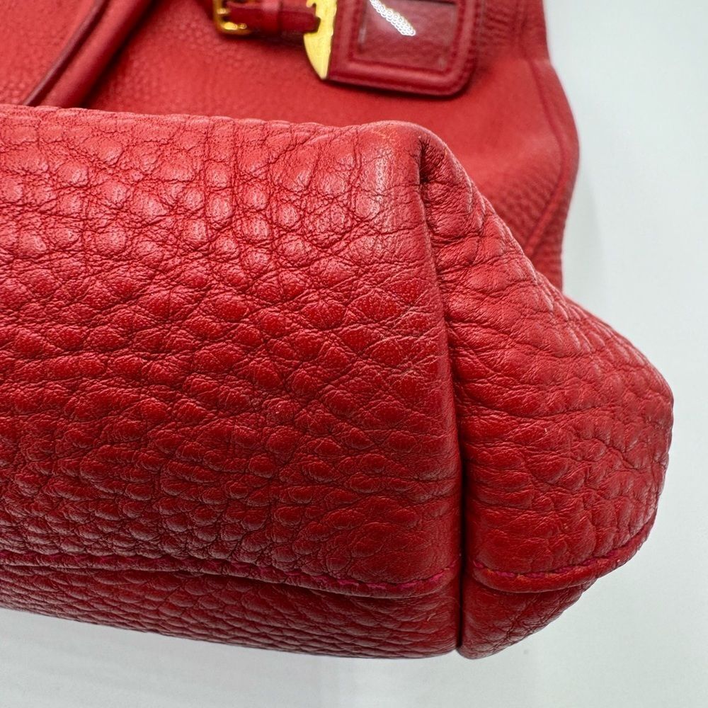 Auth Prada Rosso Vitello Daino Leather Convertible Shopping Tote Bag Preloved - Picture 8 of 13